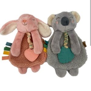 Itzy Ritzy Lot 2 Lovey Sherpa Plush Silicone Teether Toys Gray Koala Pink Bunny